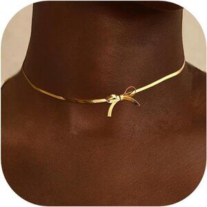 Bow Necklace Cute Gold Charm Necklace Dainty Gold Choker Pendant